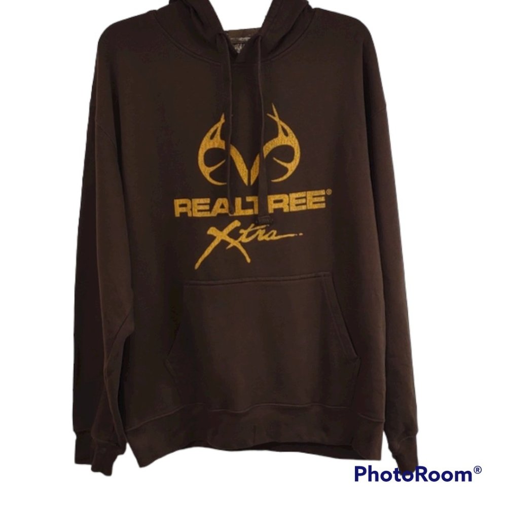 Realtree Men's Brown Xtra Pullover Antler Graphic Hoodie Camo Hood Liner